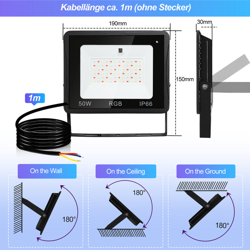 Sonnewelt RGB Strahler Fluter Mit Fernbedienung 10W-50W