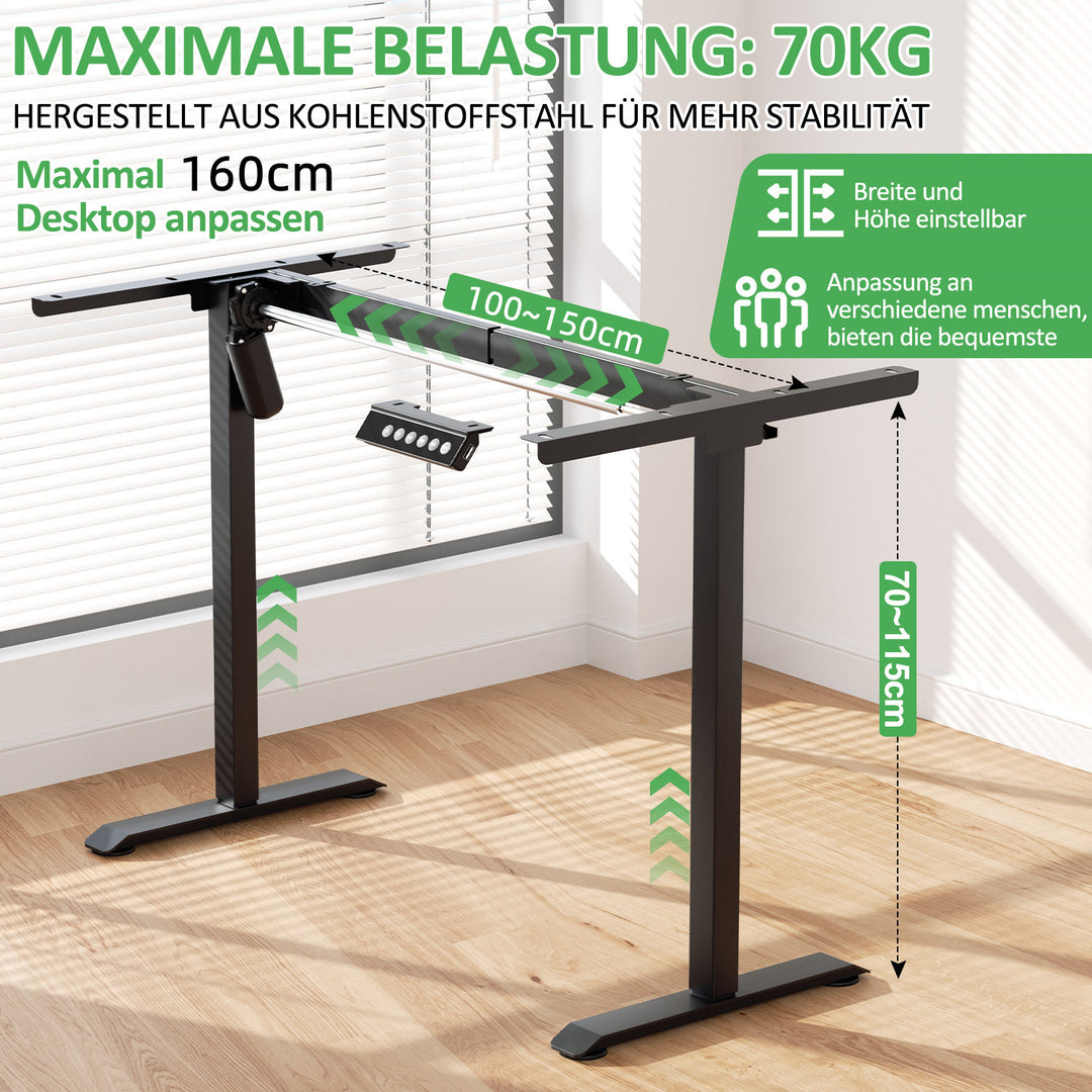 Sonnewelt Höhenverstellbarer Schreibtisch Elektrisch Tischgestell bis 70kg belastbar