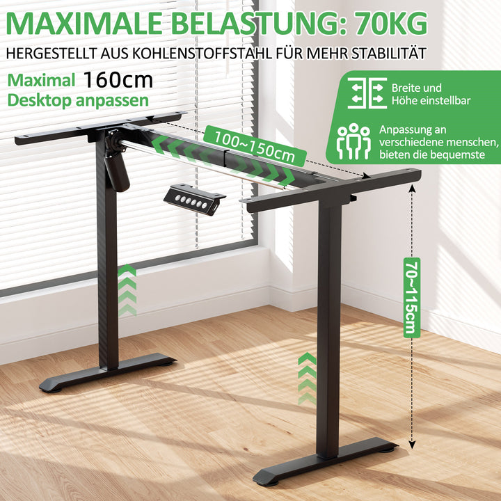Sonnewelt Höhenverstellbarer Schreibtisch Elektrisch Tischgestell bis 70kg belastbar