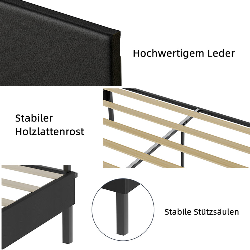 Sonnewelt Polsterbett Bettgestell mit Kopfteil Leder
