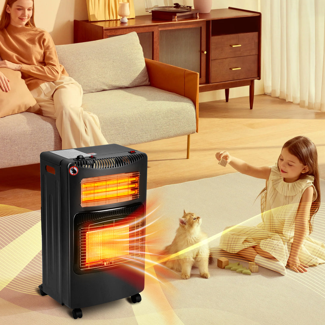 Sonnewelt Gasheizung 4200w und 1260w Gas-Elektro-Heizgerät mit Gasdruckregler, Gasschlauch, Gasflaschen Adapter