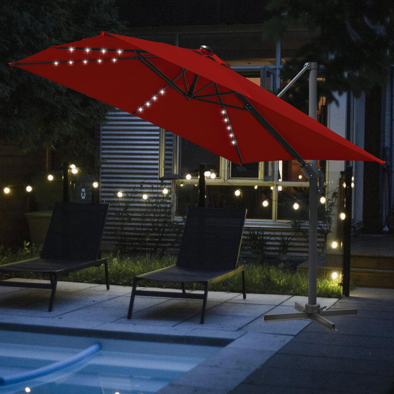 Sonnewelt Ampelschirm 300 x 300 cm Sonnenschirm 360° Drehbar mit Solar-LED