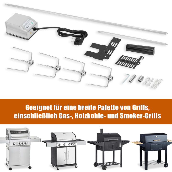 Sonnewelt BBQ Grill Skewer Stainless Steel Motor 4x Meat Needle