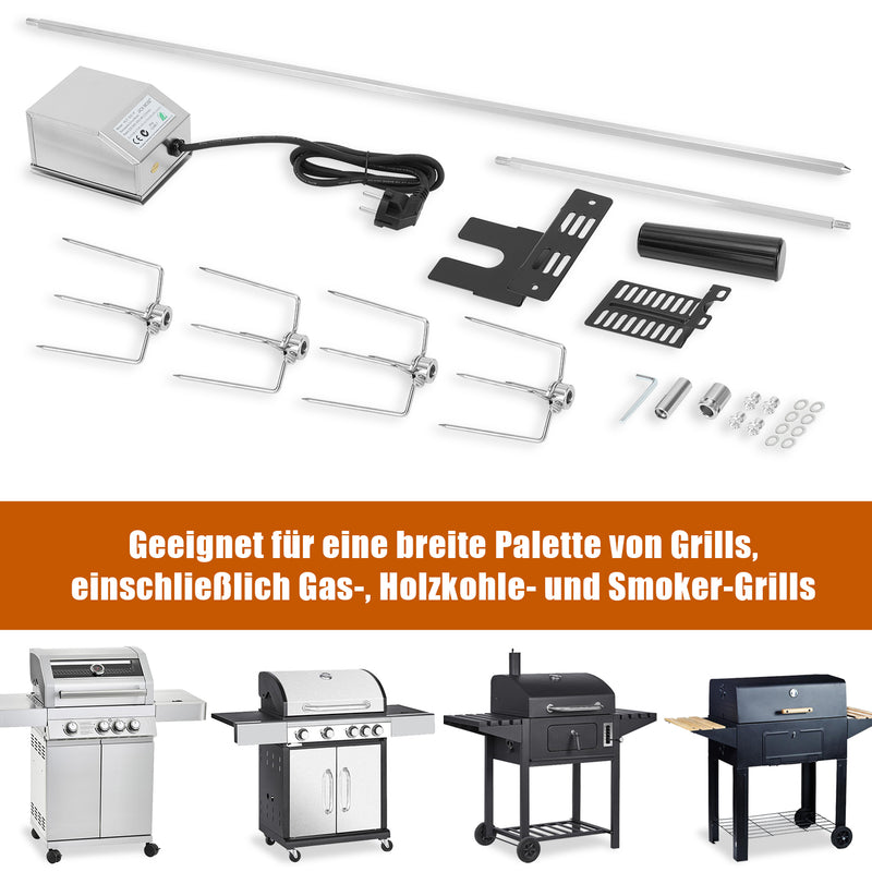 Sonnewelt BBQ Grillspieß Edelstahl Motor 4x Fleischnadel