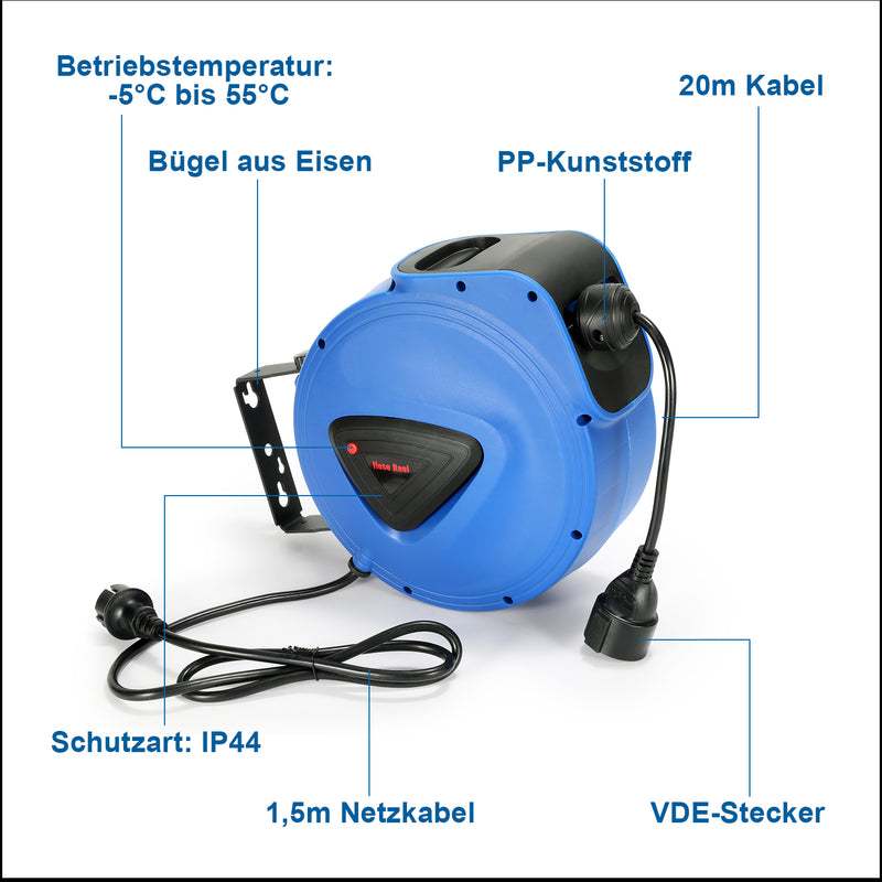 Sonnewelt Automatische Kabeltrommel 20m Ein-Stecker/Mit drei Steckern