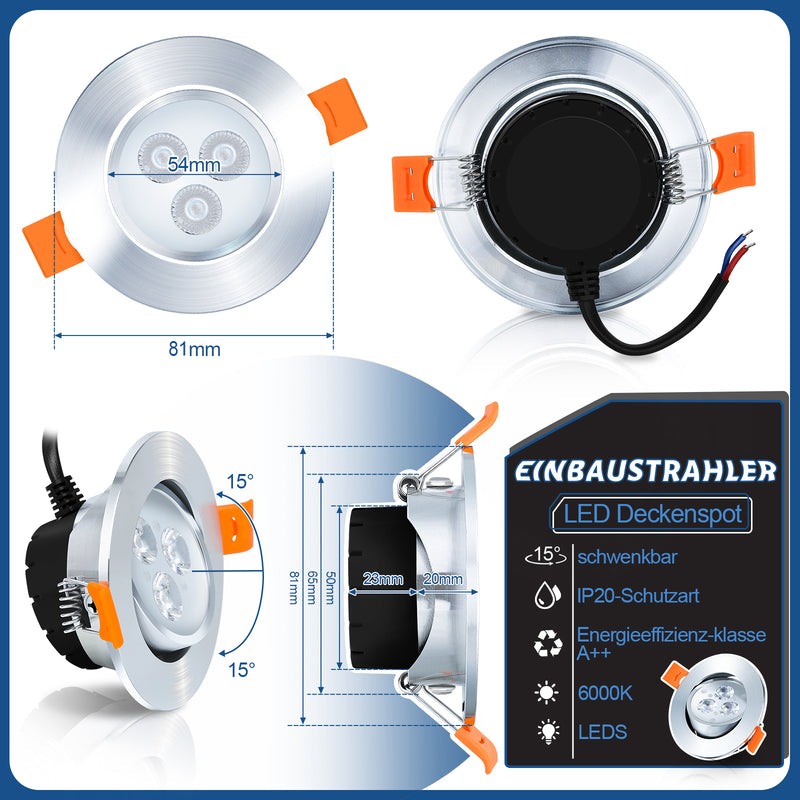 Sonnewelt LED Einbaustrahler Integriert 3W Warmweiß/Kaltweiß