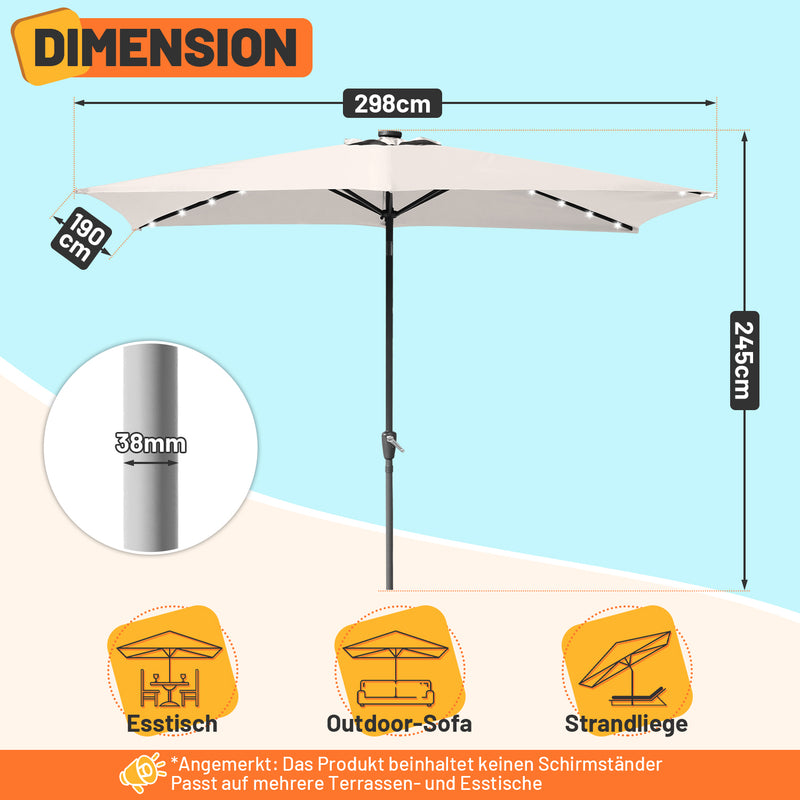 Sonnewelt Sonnenschirm 210x140 / 300x200cm Rechteckig mit LED Solar