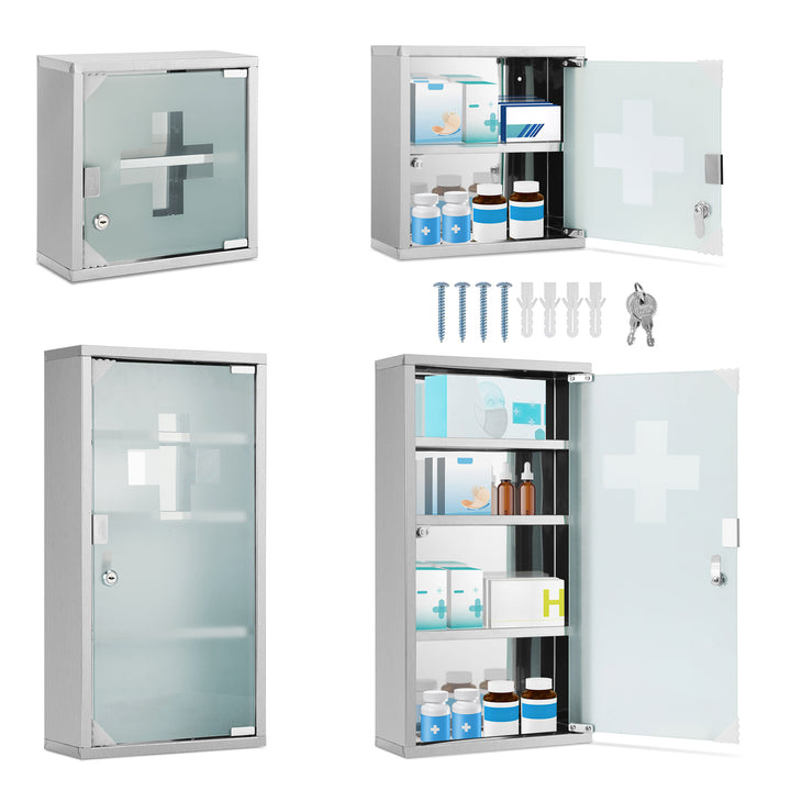 Sonnewelt Medizinschrank für Zuhause aus Edelstahl 30x30x12cm/57x30x12cm