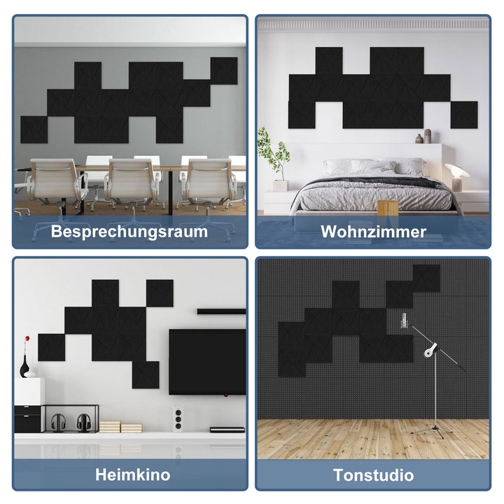 Sonnewelt Akustikplatten Wandpaneele Selbstklebend 12/18 Stück Quadratisch Dreieck