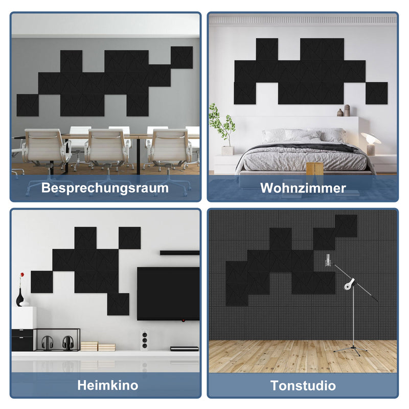 Sonnewelt Akustikplatten Wandpaneele Selbstklebend 12/18 Stück Quadratisch Dreieck