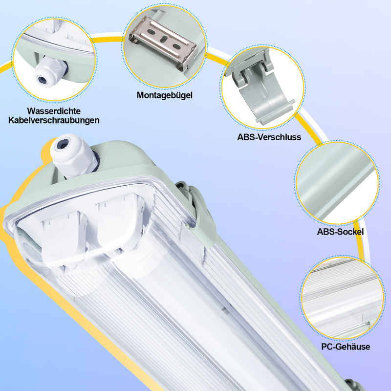 Sonnewelt LED Feuchtraumleuchte 2x 18W 120 cm T8 Neutralweiß/Kaltweiß