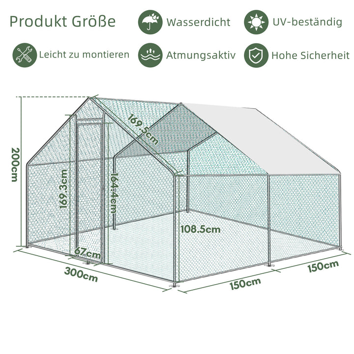 Sonnewelt chicken coop metal free-range enclosure with roof tarpaulin 3*3*2m