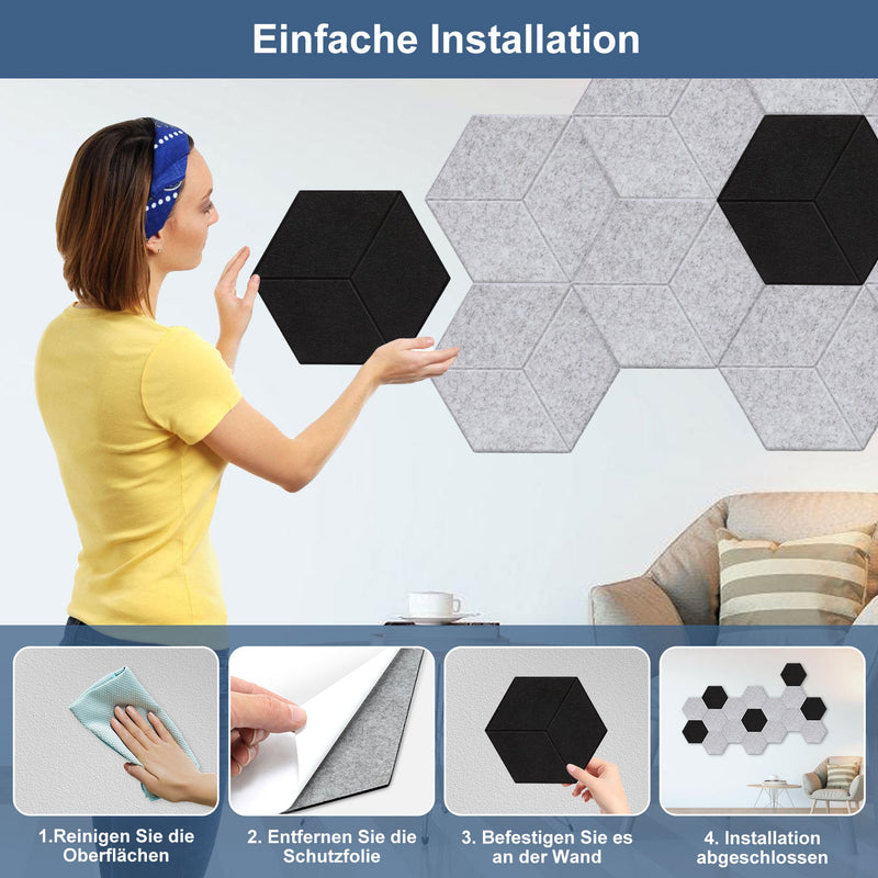 Sonnewelt Akustikplatten Wandpaneele Selbstklebend 12/18 Stück Hexagonal Kerben