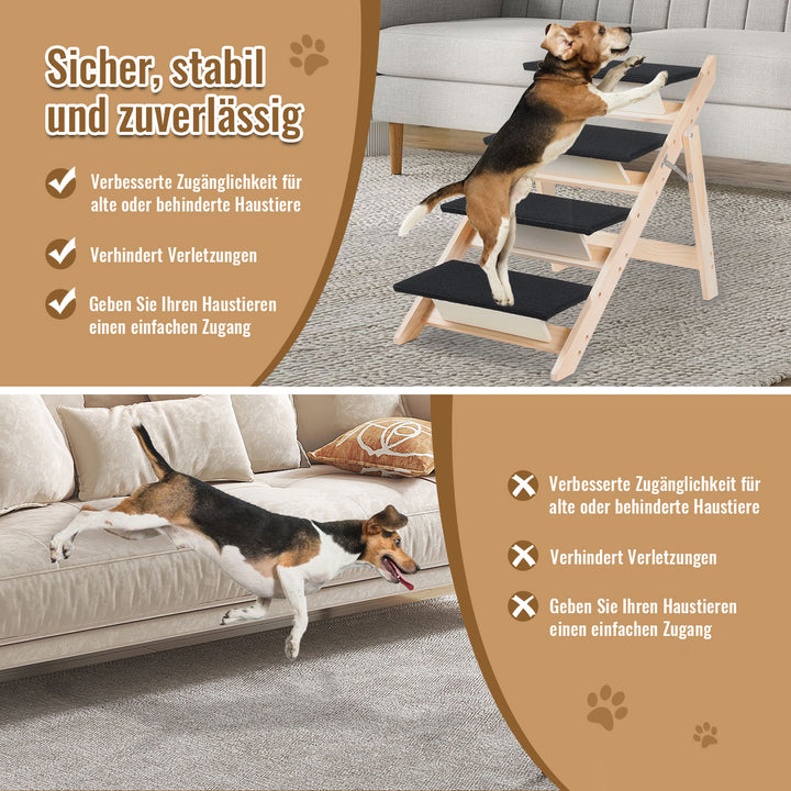 Sonnewelt Hundetreppe 2 in 1 Hunderampe Klappbare 4-Stufig Belastung 80kg