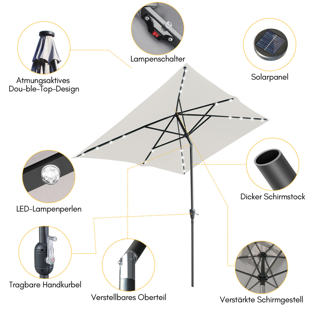 Sonnewelt Sonnenschirm 210x140 / 300x200cm Rechteckig mit LED Solar