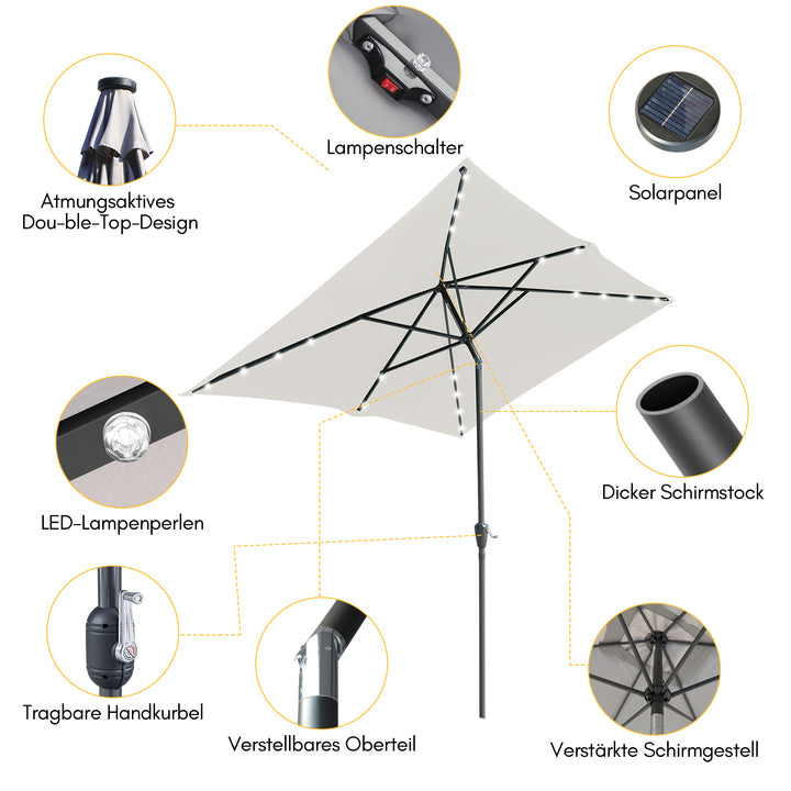 Sonnewelt Sonnenschirm 210x140 / 300x200cm Rechteckig mit LED Solar