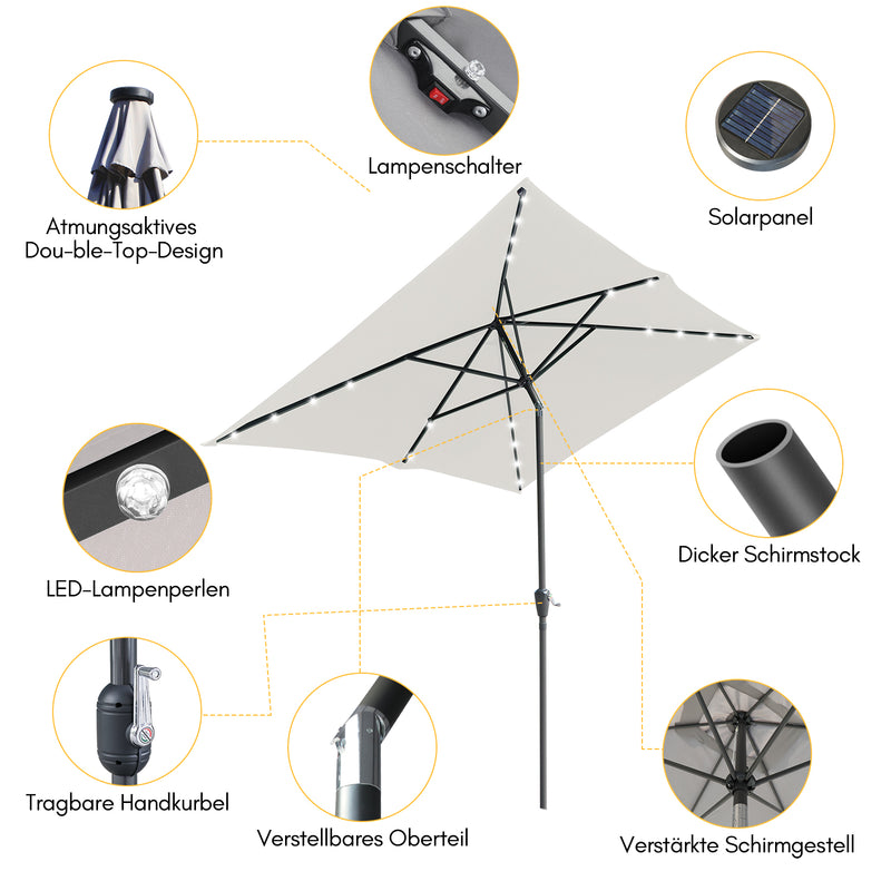 Sonnewelt Sonnenschirm 210x140 / 300x200cm Rechteckig mit LED Solar
