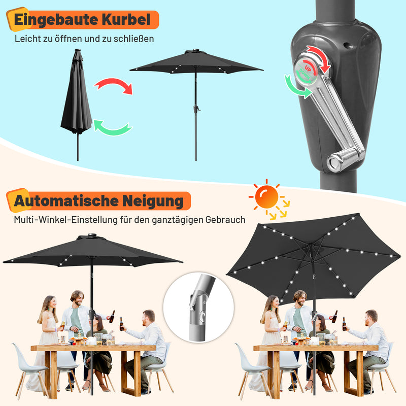 Sonnewelt Sonnenschirm 2.7m Winkelverstellbar mit/ohne LED