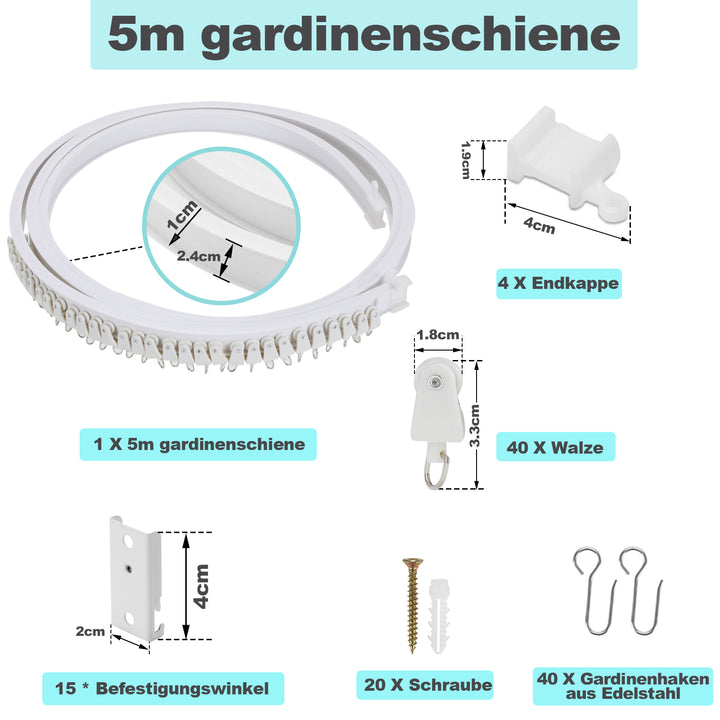 Sonnewelt Gardinenschiene Biegbar 3m/5m