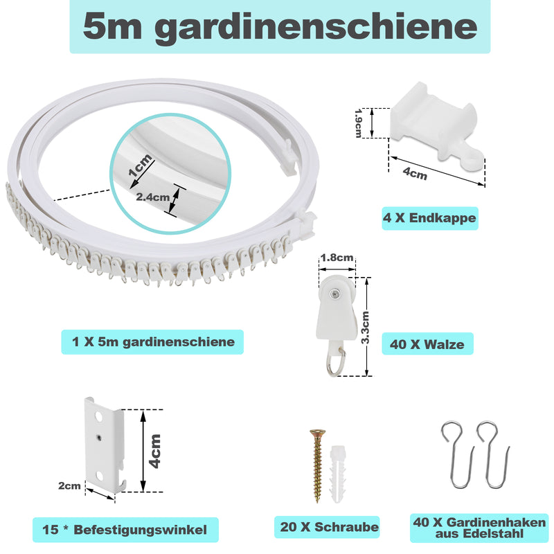 Sonnewelt Gardinenschiene Biegbar 3m/5m