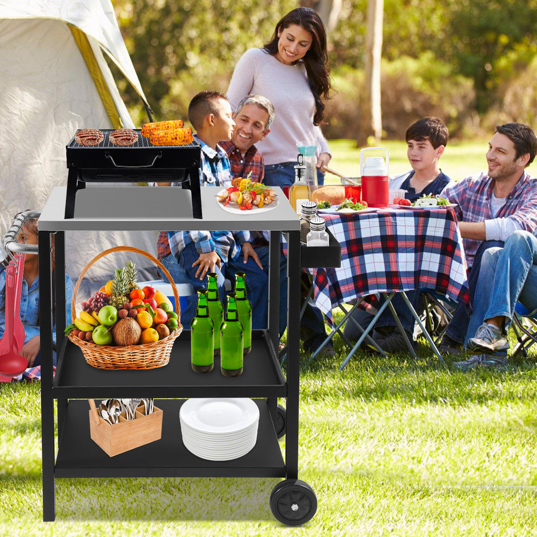 Sonnewelt Grillwagen Grilltisch Höhenverstellbar mit 3 Ablagen BBQ