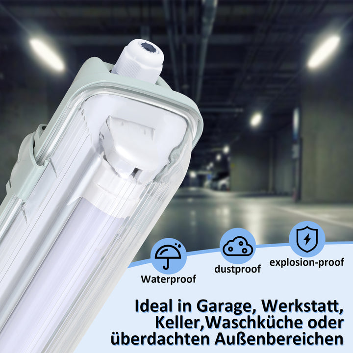 Sonnewelt LED Feuchtraumleuchte 24W Kaltweiß 150cm T8
