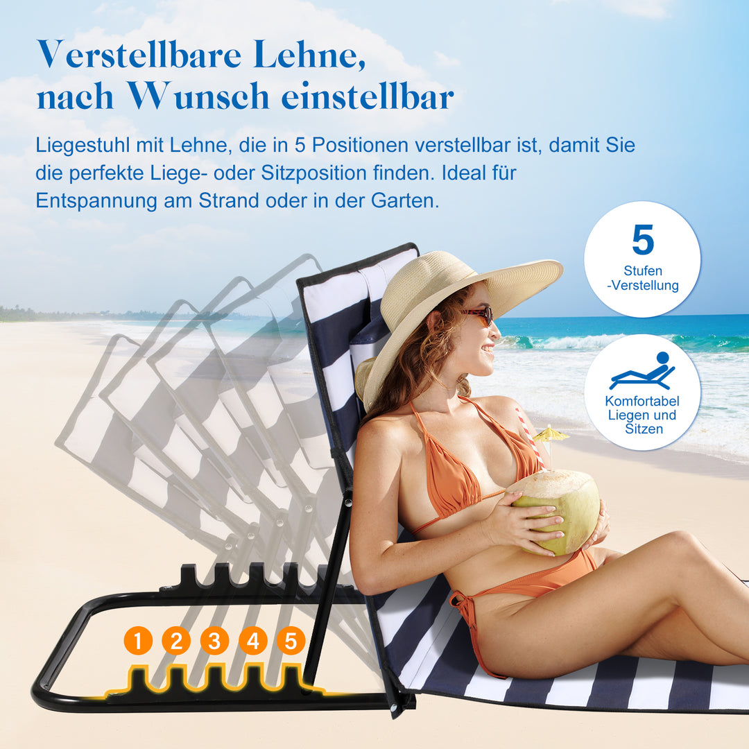 Sonnewelt Strandliegen Tragbar Strandmatte mit Einstellbar Höhe 158cm
