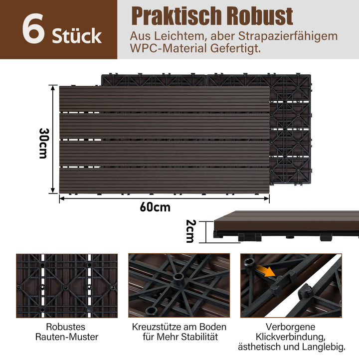 Sonnewelt WPC Terrassenfliesen Klickfliese 30x60cm 6stk
