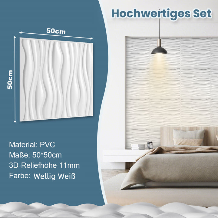 Sonnewelt 3D Wandpaneele 12 Stück 50x50cm Wellig Weiß