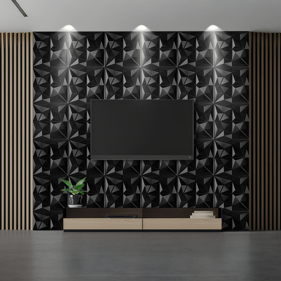 Sonnewelt 3D Wandpaneele 12 Stück 50x50cm Rund Diamant Schwarz