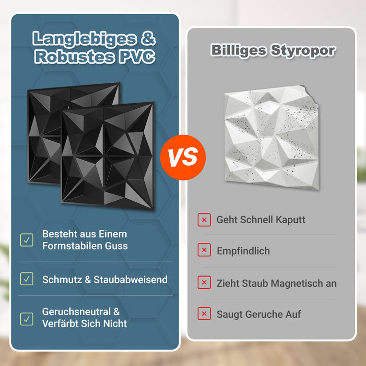 Sonnewelt 3D Wandpaneele 12 Stück 50x50cm Rund Diamant Schwarz