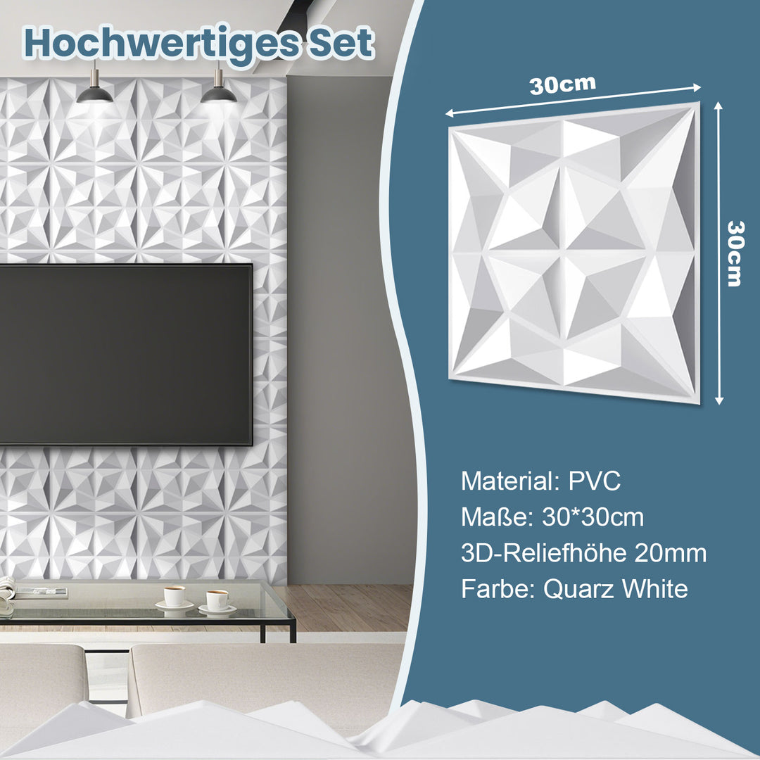 Sonnewelt 3D Wandpaneele 12 Stück 30x30cm Rund Diamant Weiß