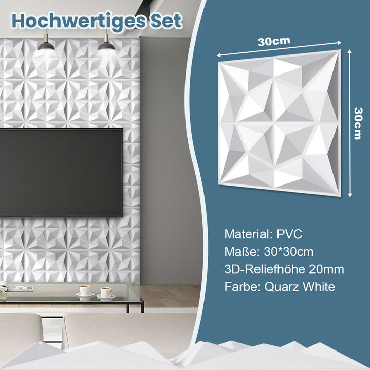 Sonnewelt 3D Wandpaneele 12 Stück 30x30cm Rund Diamant Weiß
