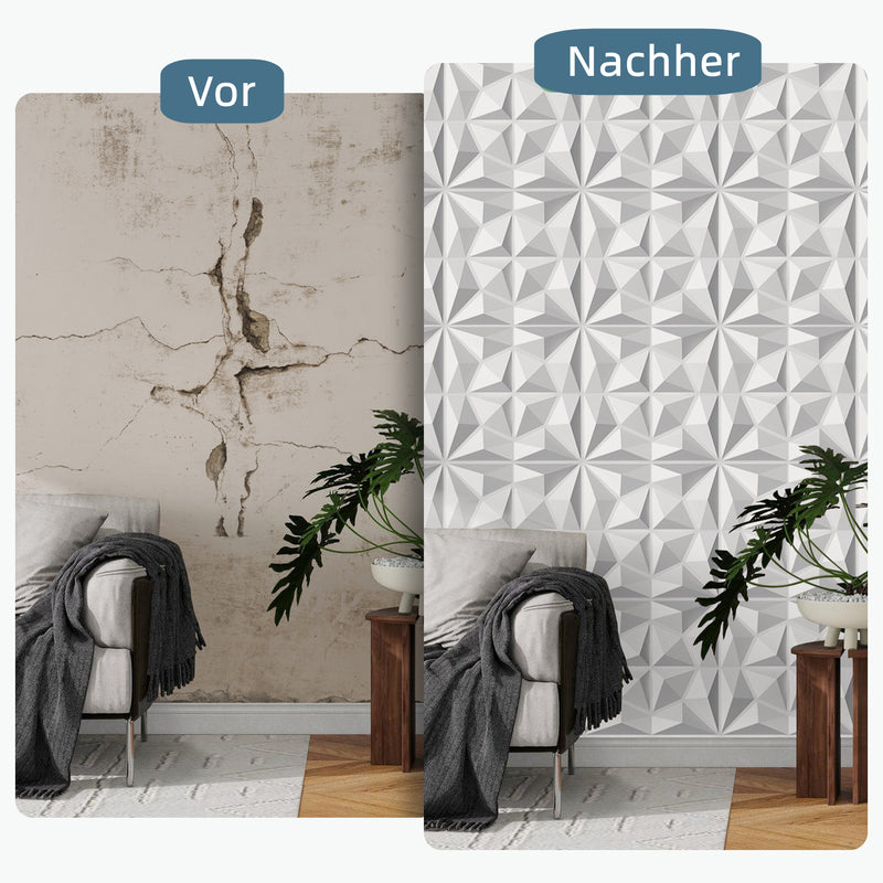 Sonnewelt 3D Wandpaneele 12 Stück 50x50cm Rund Diamant Weiß