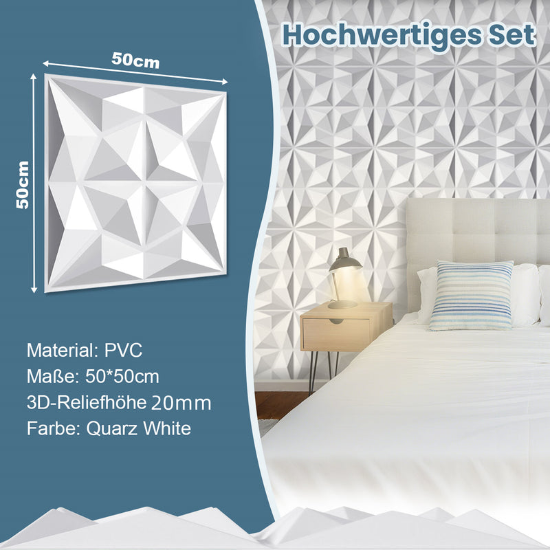 Sonnewelt 3D Wandpaneele 12 Stück 50x50cm Rund Diamant Weiß