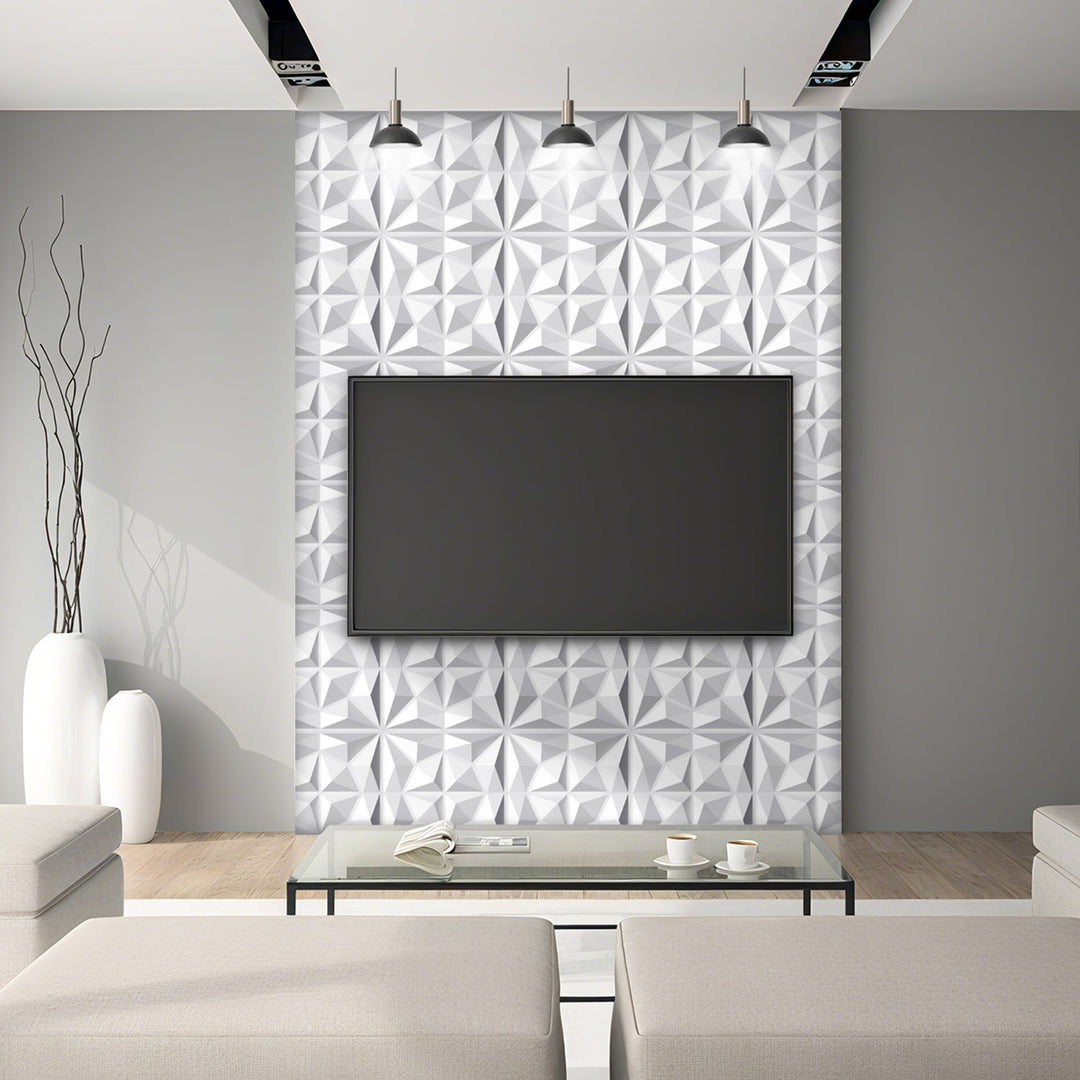 Sonnewelt 3D Wandpaneele 12 Stück 30x30cm Rund Diamant Weiß