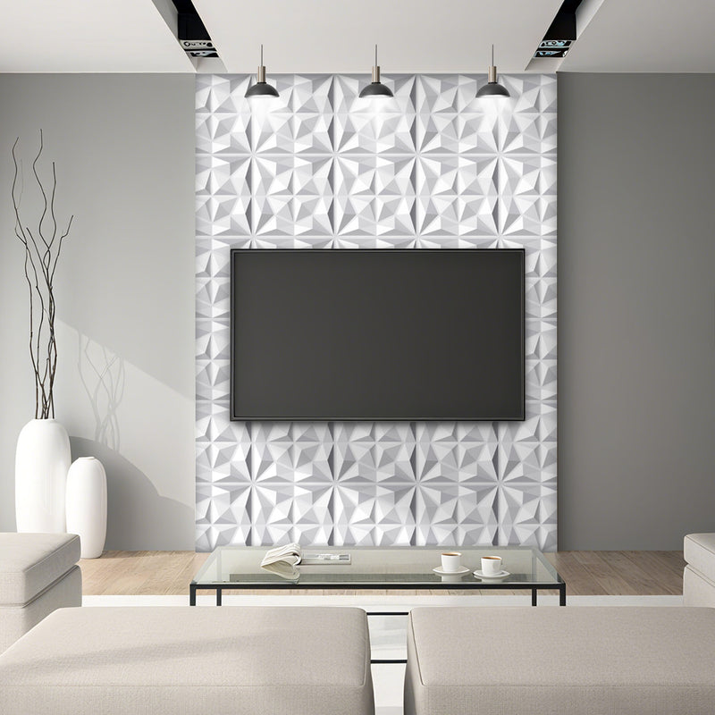 Sonnewelt 3D Wandpaneele 12 Stück 50x50cm Rund Diamant Weiß