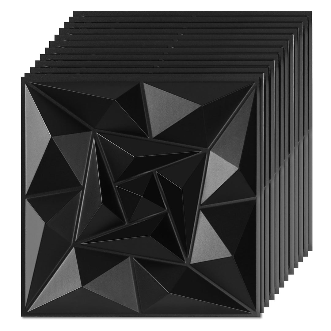 Sonnewelt 3D Wandpaneele 12 Stück 50x50cm Quadrat Diamant Schwarz