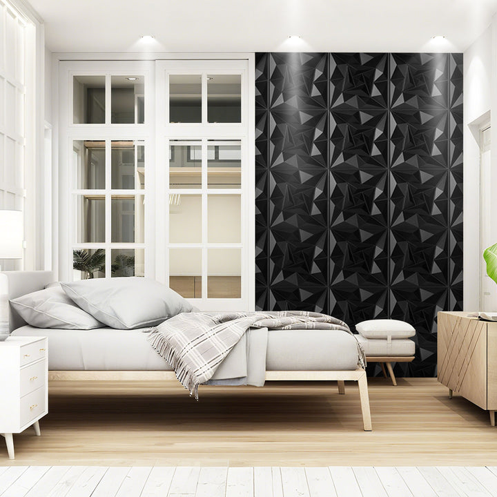 Sonnewelt 3D Wandpaneele 12 Stück 50x50cm Quadrat Diamant Schwarz