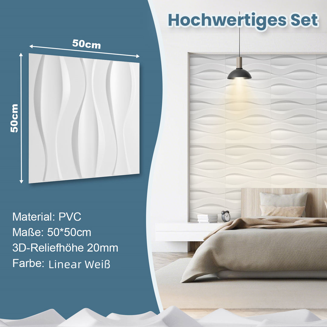 Sonnewelt 3D Wandpaneele 12 Stück 50x50 cm Linear Weiß