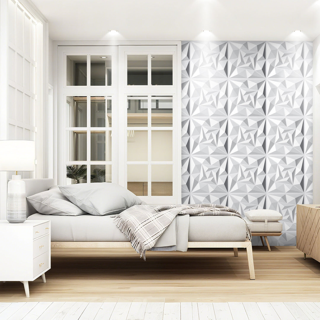 Sonnewelt 3D Wandpaneele 12 Stück 50x50cm Quadrat Diamant Weiß