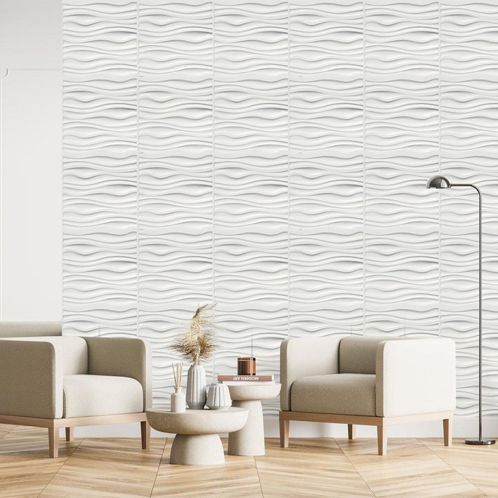 Sonnewelt 3D Wandpaneele 12 Stück 50x50cm Wellig Weiß