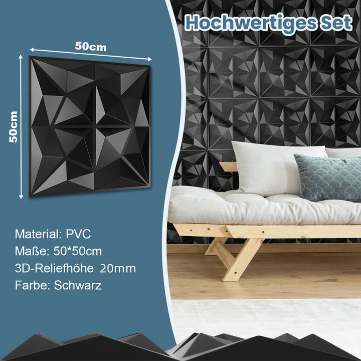 Sonnewelt 3D Wandpaneele 12 Stück 50x50cm Rund Diamant Schwarz