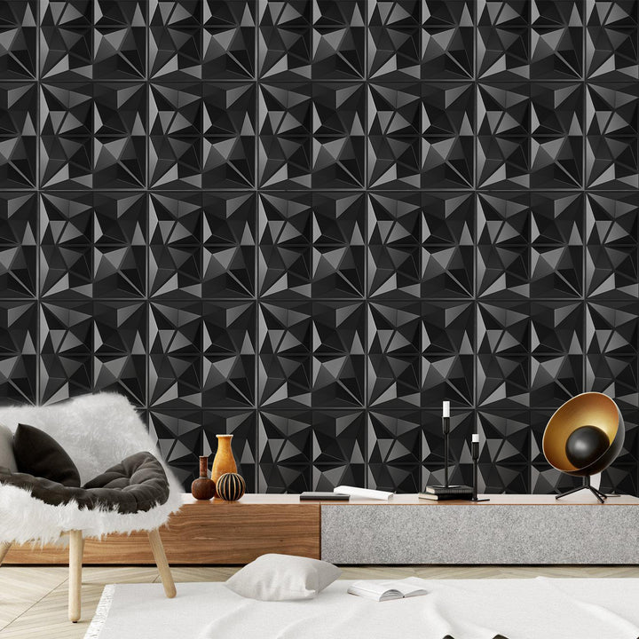 Sonnewelt 3D Wandpaneele 12 Stück 50x50cm Rund Diamant Schwarz