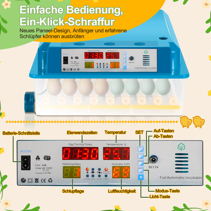Sonnewelt Brutautomat Vollautomatisch Inkubator für Hühner 64 Eier