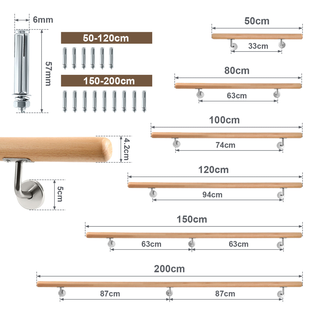 Sonnewelt Handlauf Buche Holz Wandhandlauf 50- 200cm