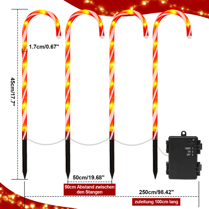 Sonnewelt 4x LED Zuckerstangen Weihnachtsdeko Außenleuchte