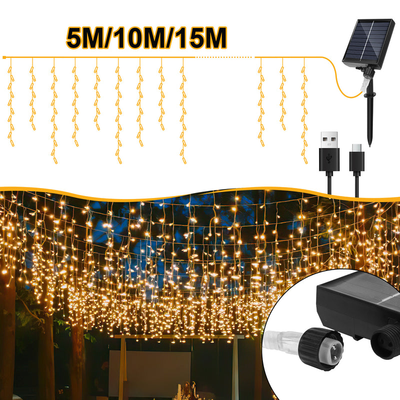 Sonnewelt Solar Eisregen Lichterkette mit Fernbedienung 5m-15m