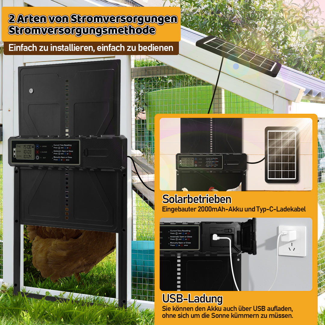 Sonnewelt Elektrische Hühnerklappe Solar mit LED Display und Fernbedienung