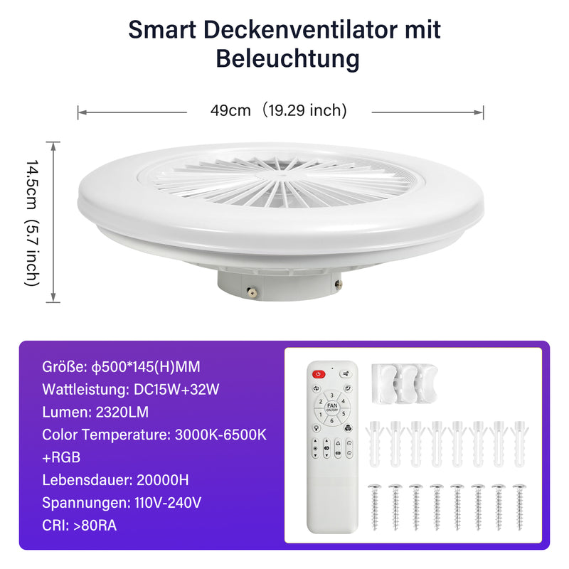 Sonnewelt Deckenventilator mit Beleuchtung RGB mit Fernbedienung